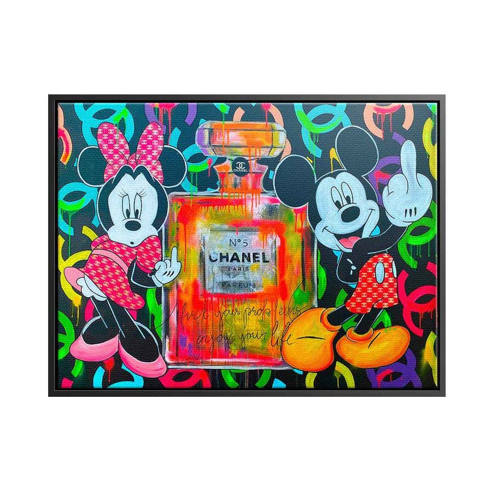 Leinwandbild Chanel Maus schwarzer enjoy 5 DOTCOMCANVAS® Leinwandbild N° your Rahmen your Life, Comic Maus Minnie Enjoy life Micky
