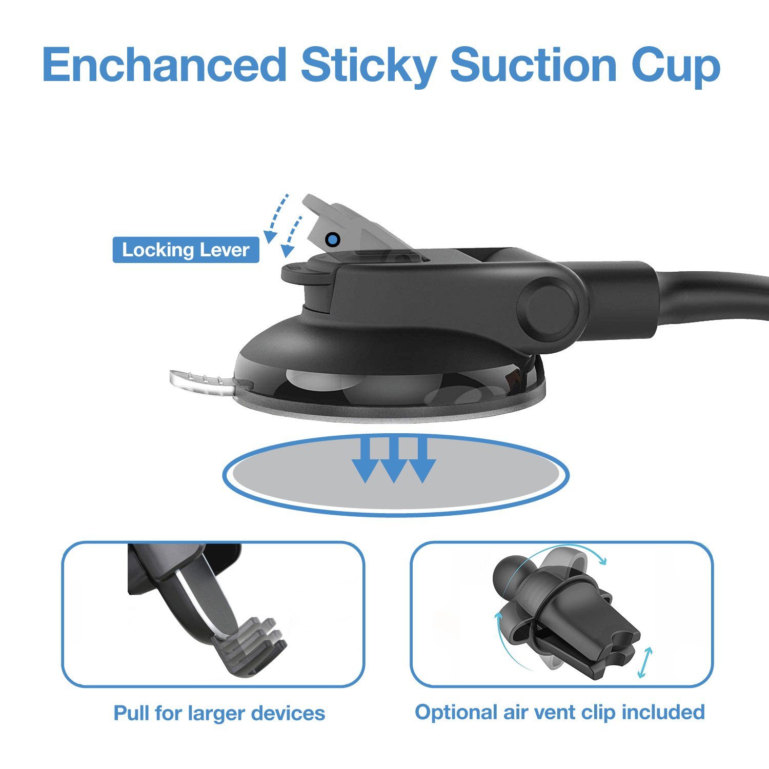 Wicked Chili Smartphone-Halterung Universal Handyhalterung extra lang Scheibe Lüftung 2in1, (1er Set, 4-tlg., Extra lang, Vibrationsfrei, 2in1 Auto Handyhalteru – Bild 4 von 5