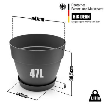 BigDean Blumentopf 3 Stück Blumentopf mit Untersetzer rund ø47 cm in Anthrazit