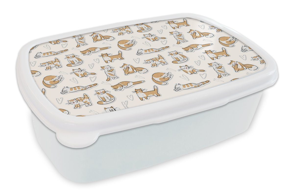 MuchoWow Lunchbox (2-tlg), - Brotdose, Jungs Kunststoff, Tiere, Kinder und weiß Mädchen und Erwachsene, Katze - für Brotbox für Muster