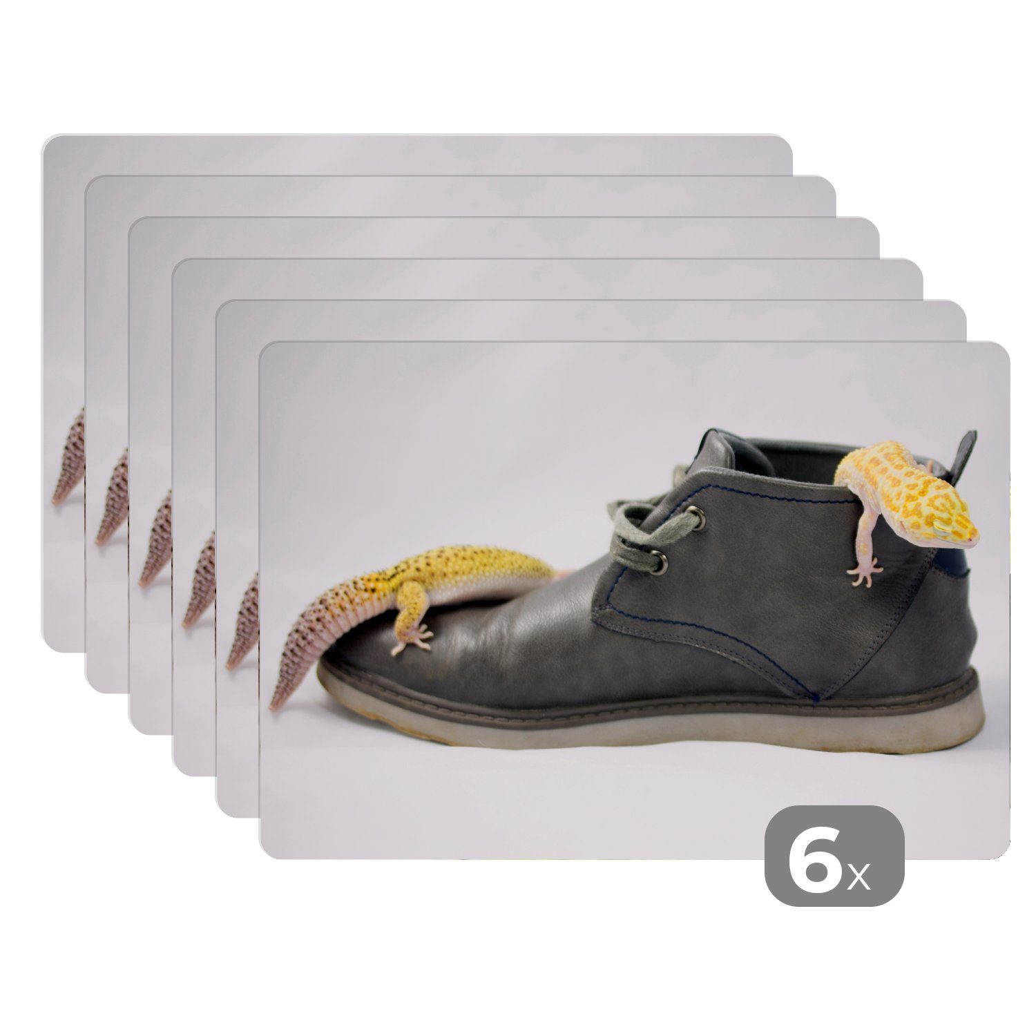 Platzset, Geckos in einem Schuh, MuchoWow, (6-St), Platzset, Platzdecken, Platzmatte, Tischmatten, Schmutzabweisend