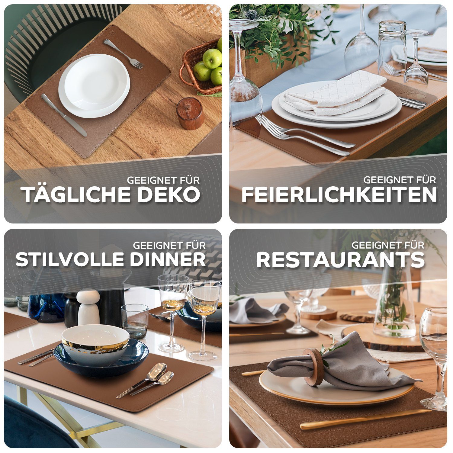 Loco Bird Platzset aus Kunstleder, 8er Set Zweifarbig, 43x30cm Lederoptik, abwischbare Platzdeckchen Kunstleder