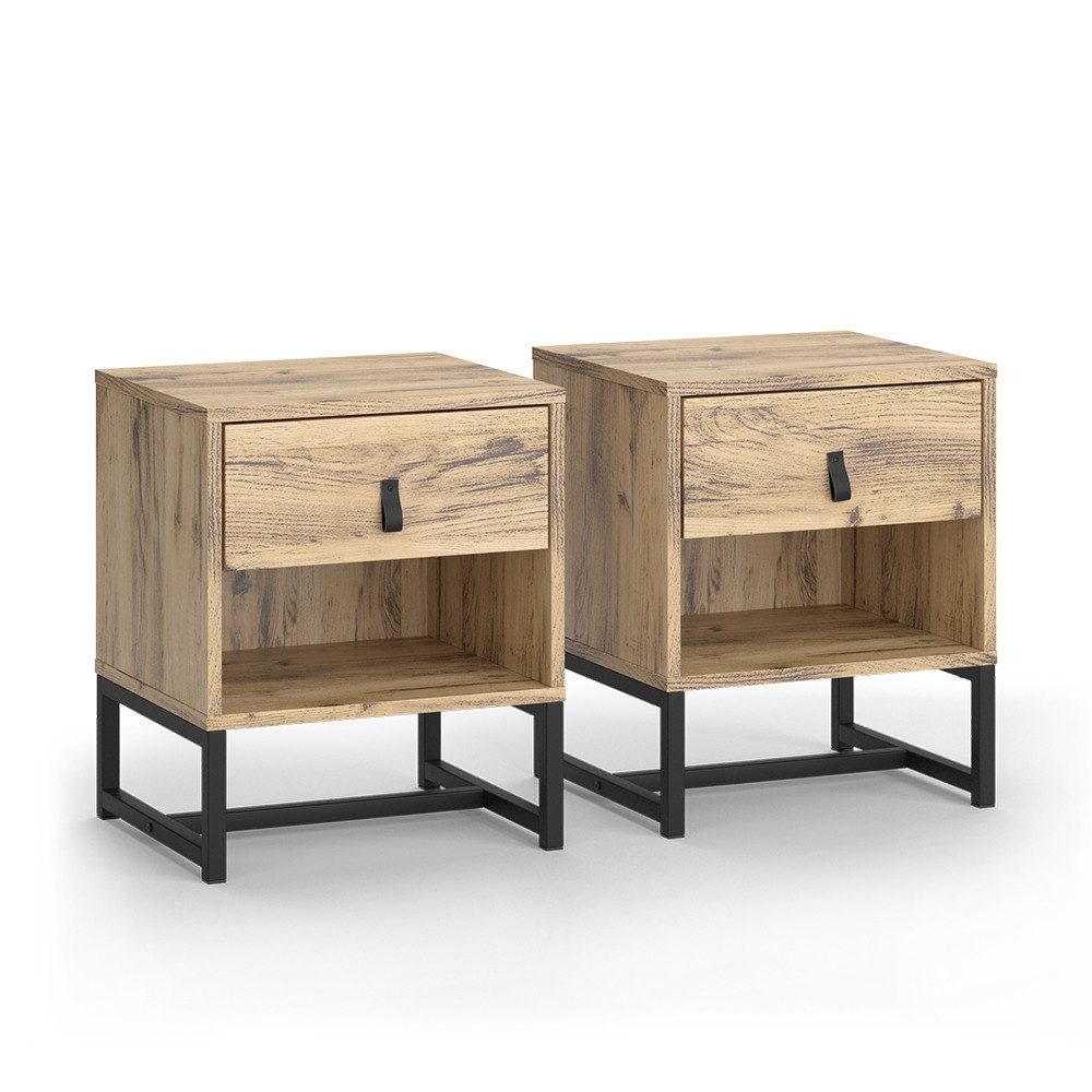 Vicco Nachtschrank Ezra, Eiche, 39 x 47 cm 2er Set günstig online kaufen