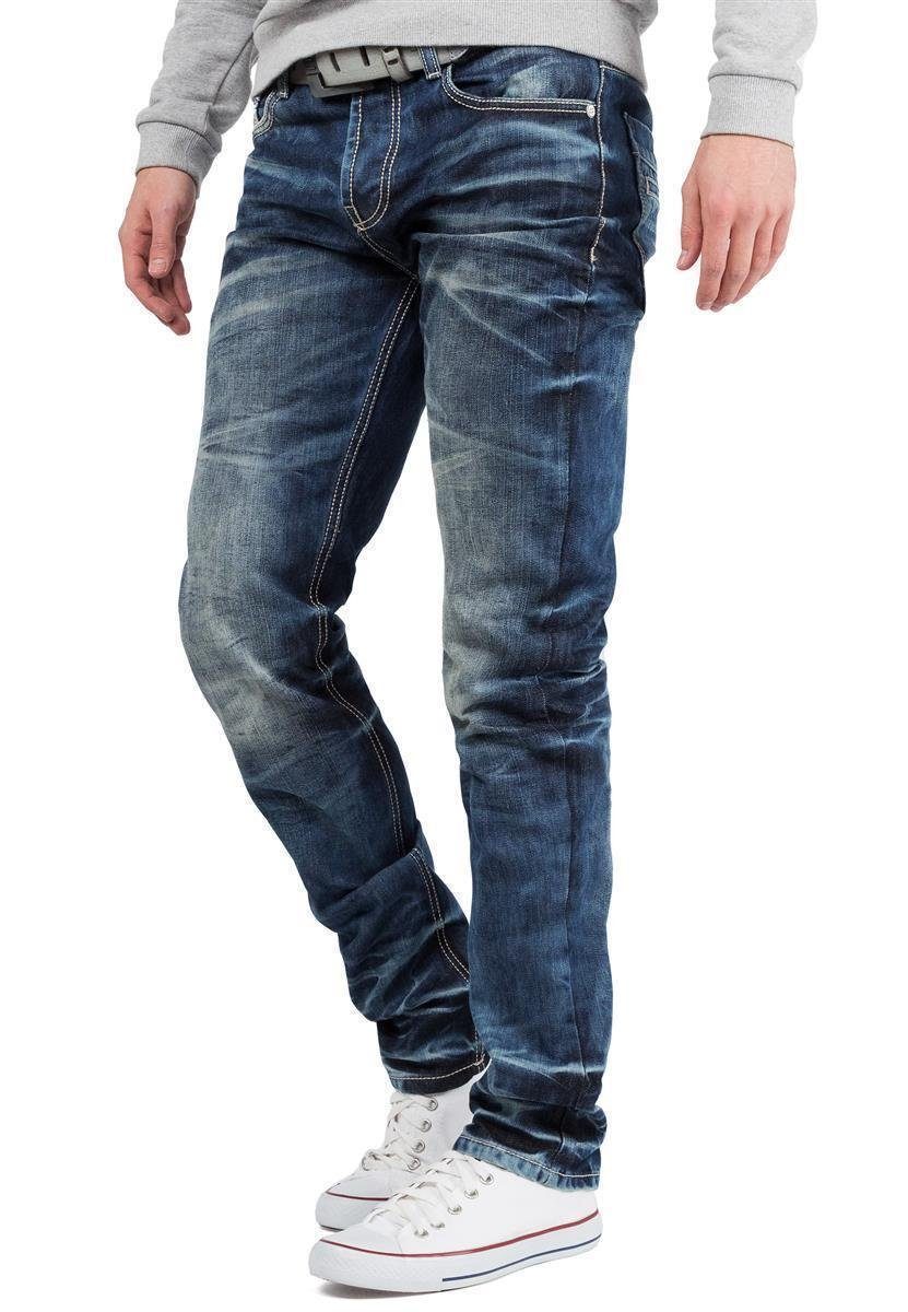 Cipo & Baxx Regular-fit-Jeans Herren Regular Fit Hose Stonewashed BA-CD328 (1-tlg) Verschließbare Gesäßtasche – Bild 5 von 5