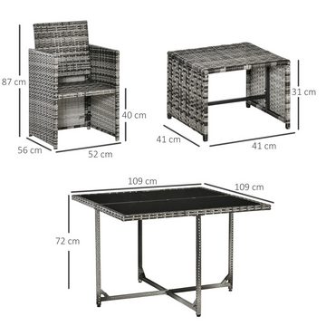 Outsunny Sitzgruppe 9 TLG. Polyrattan Gartenmöbel Schwarz 109 x 109 x 72 cm, (Gartenset, 9-tlg., Sitzgruppe), Mit Kissen