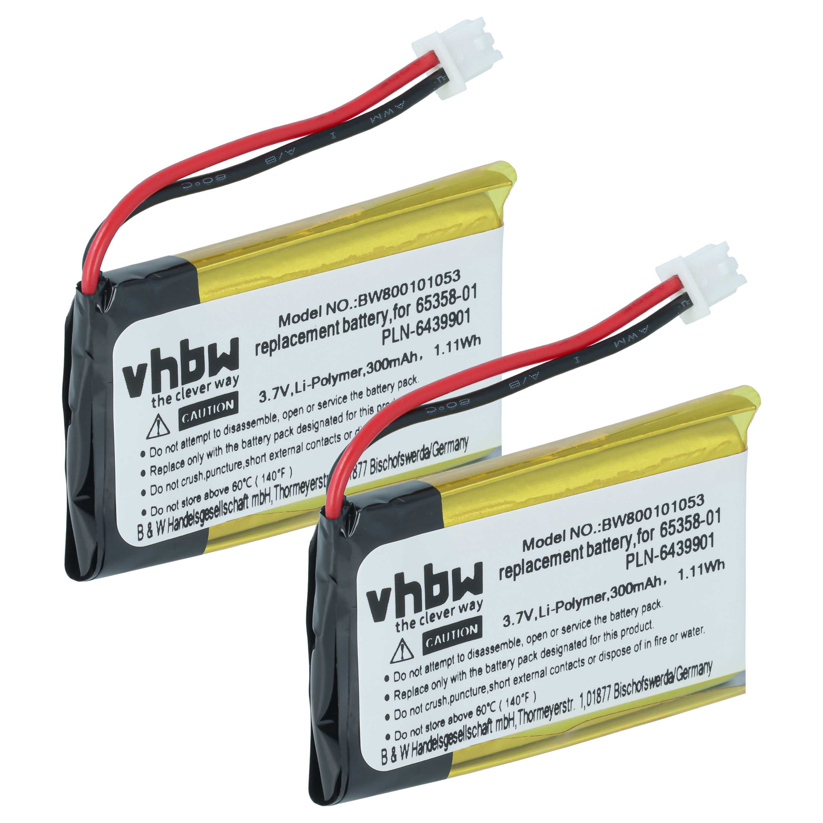 vhbw Akku Ersatz für Plantronics ED-PLN-6439901, PLN-6439901 für Kopfhörer Akku Akku Li-Polymer 300 mAh (3,7 V, 2 St), Leistungsfähige Austausch-Akkus für schnurlosen Kopfhörer, Headset