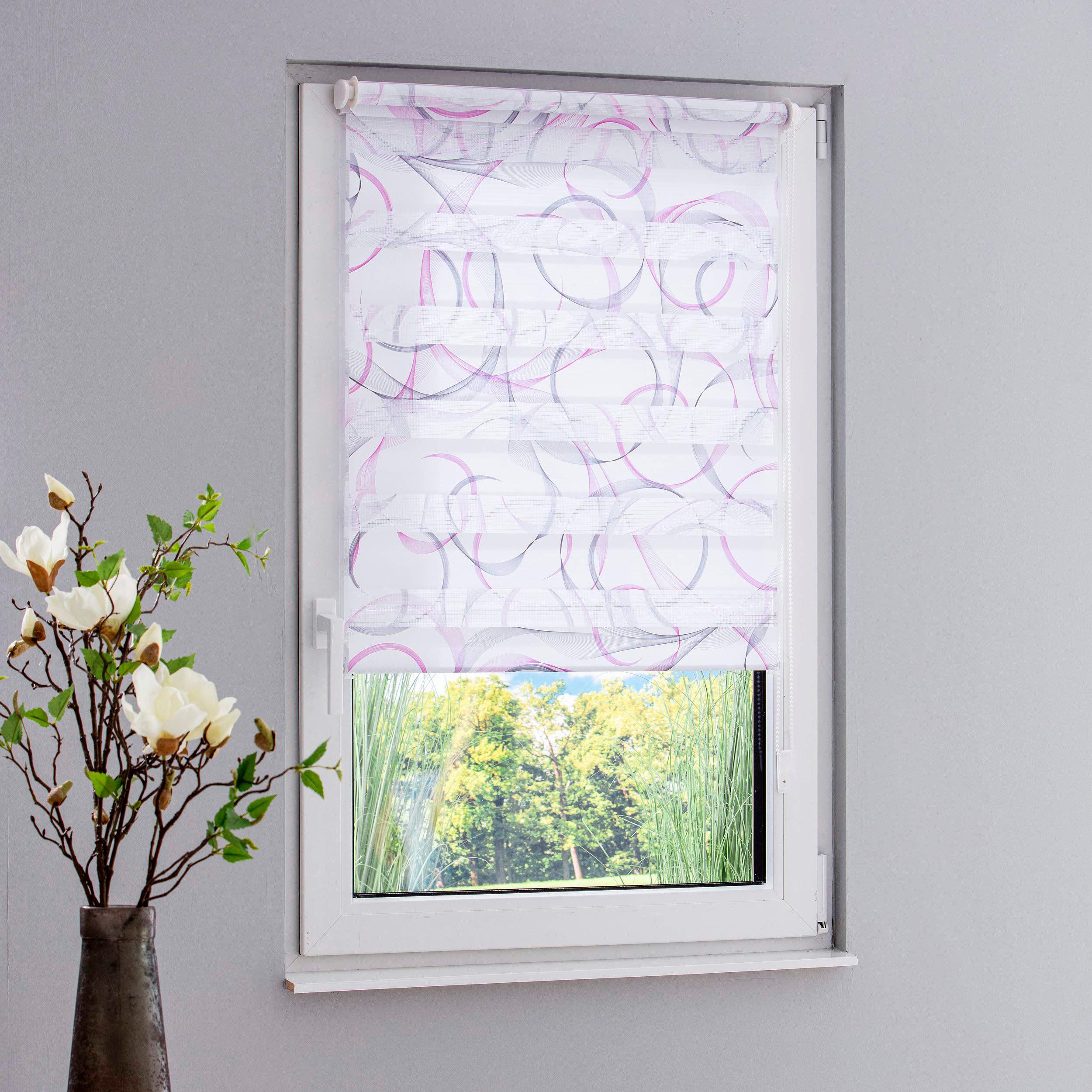 Doppelrollo Swing, GARESA, Lichtschutz, ohne Bohren, freihängend, Klemmfix, dekorativ, bedruckt