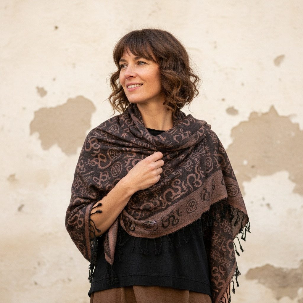 Guru-Shop Halstuch Viskose Schal Stola mit OM Muster - braun günstig online kaufen