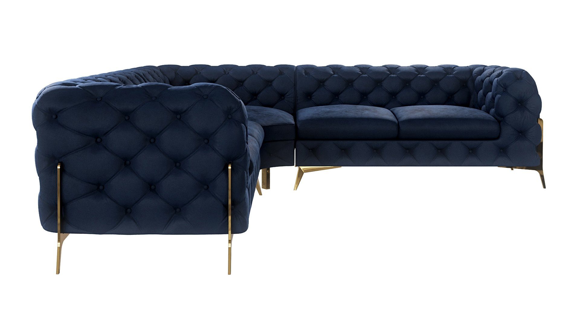 S-Style Möbel mit Marineblau Ecksofa mit Chesterfield Füßen, Metall Ashley Goldene Wellenfederung