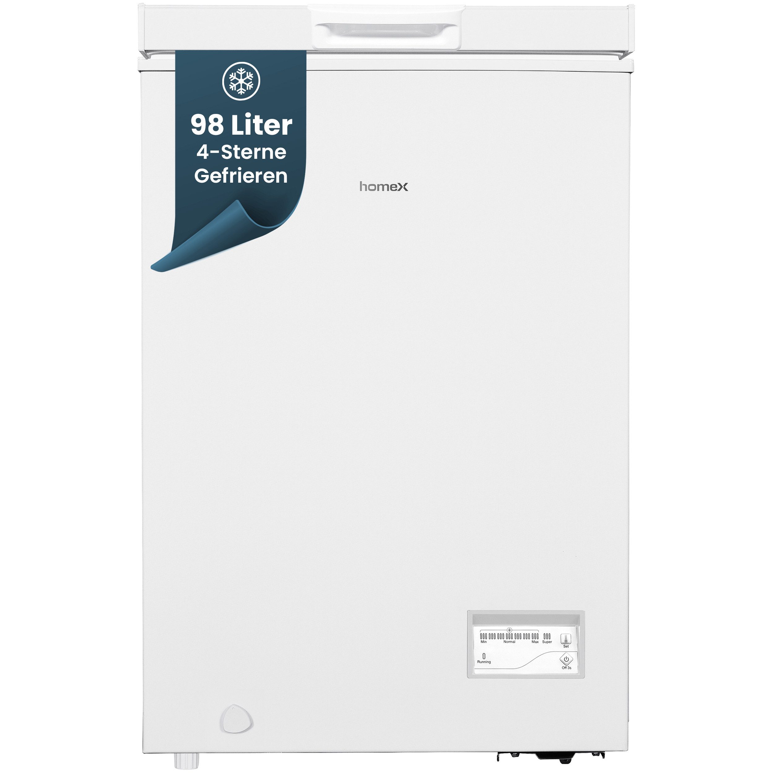 homeX Gefriertruhe FT0981-W, 54.5 cm breit, 98 l, Tiefkühltruhe klein, 98 Liter, Kühltruhe inkl. Ablagekorb, leise