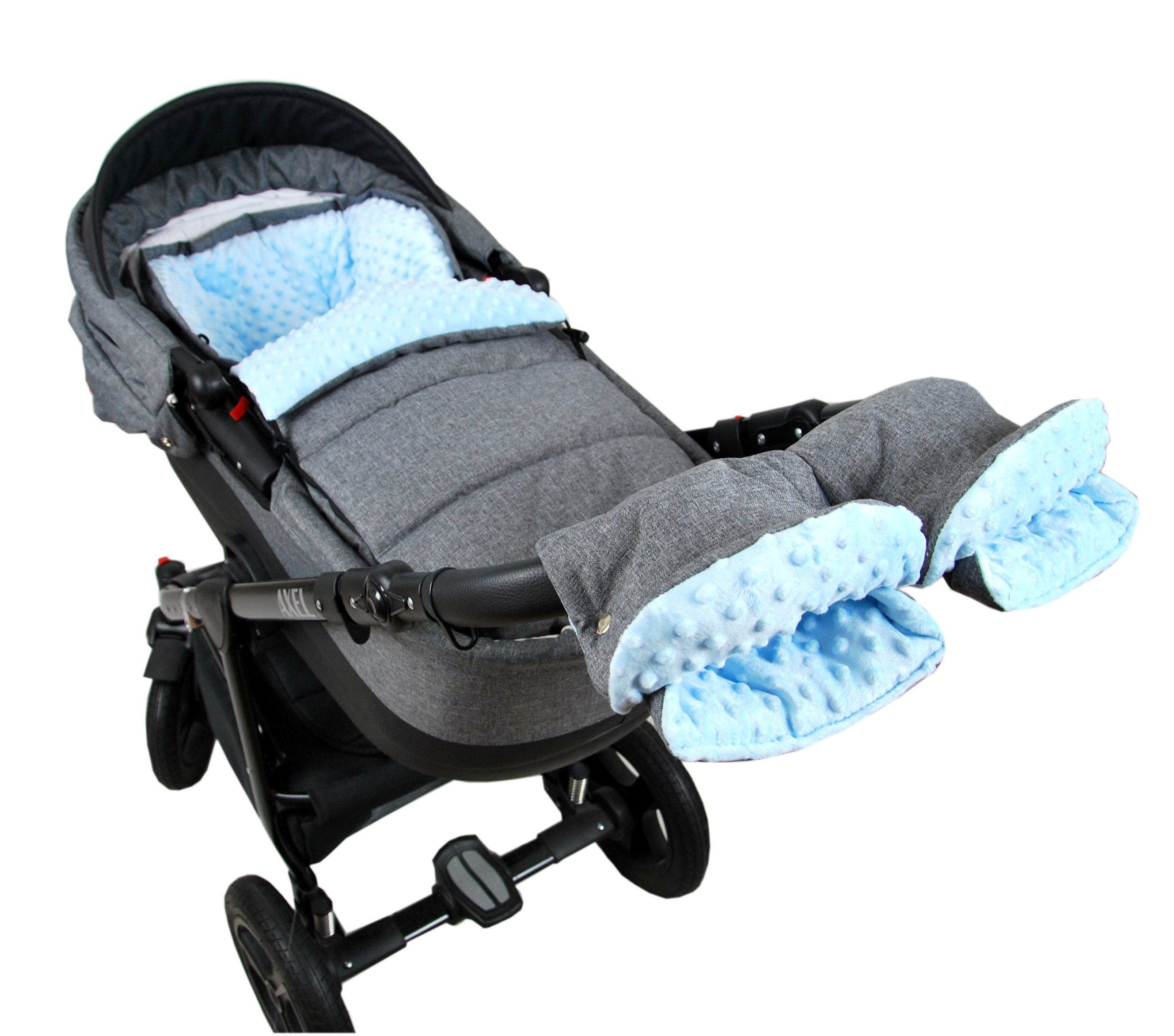 BabyLux Fußsack BABYLUX Fußsack MINKY Kinderwagen Buggy Fleece Babyschale Thermo, Grau + Blau 3tlg + Muff