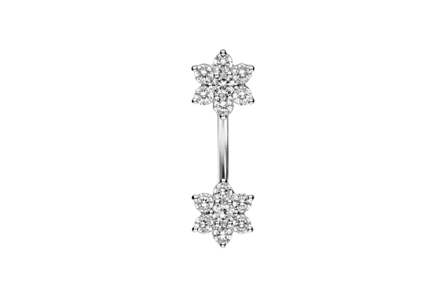 PIERCINGLINE Bauchnabelpiercing Titan Bananabell mit 925er Silber-Design 2 KRISTALLBLUMEN (Bananabells, 1-tlg)
