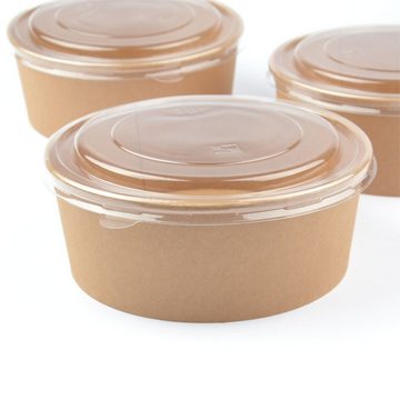 Einwegschale 150 Stück Kraft Salatschalen mit Deckel, rund, 1300 ml, Salatbox Paper Bowls Pappsalatschale Salad Cups