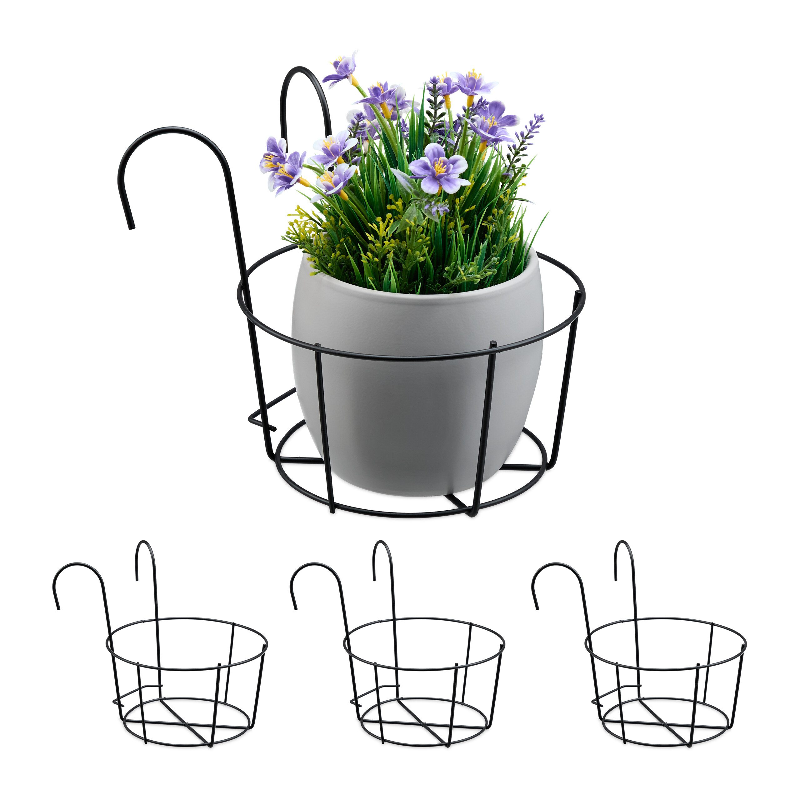 relaxdays Blumenkasten 4er Set Blumentopf Halter für den Balkon (4 St