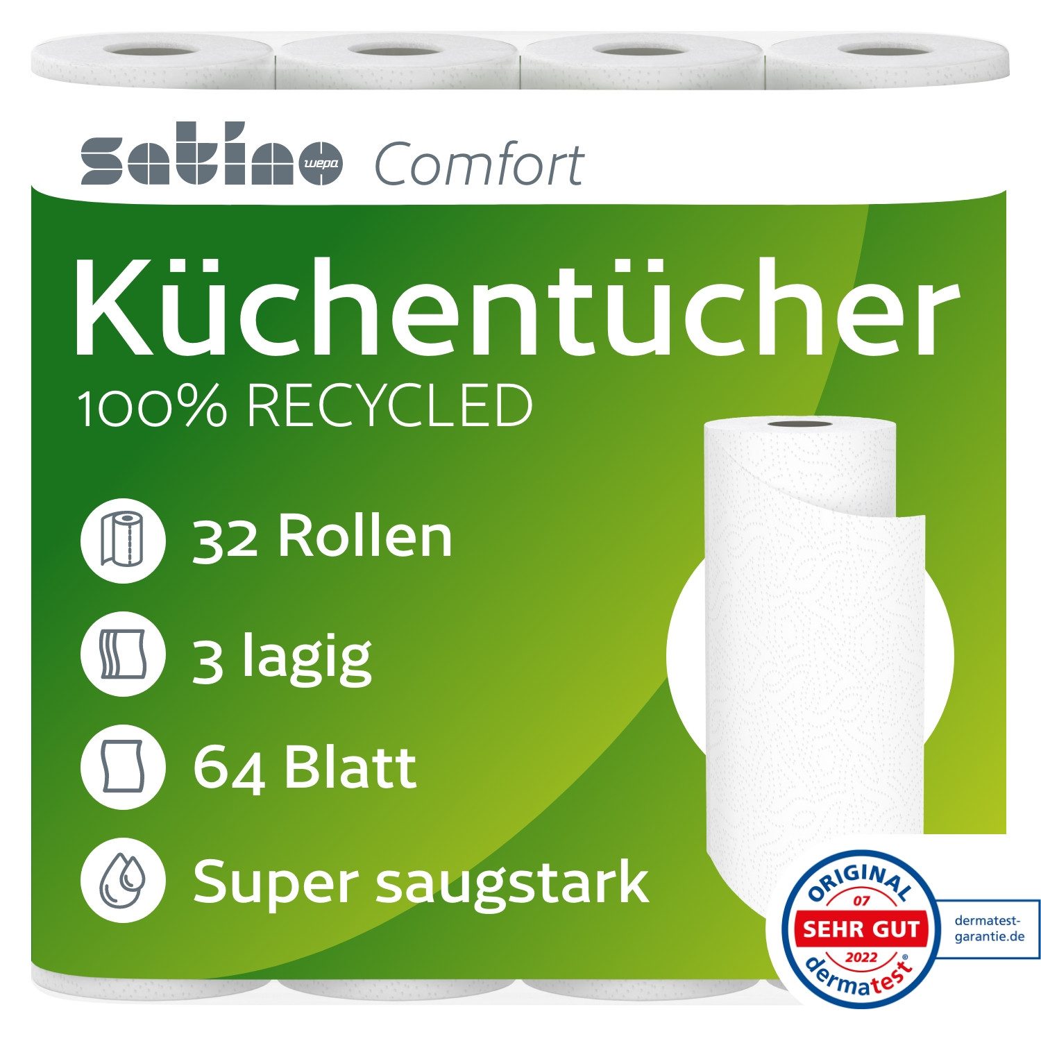 Satino Papierküchenrolle 3 lagig - 32 Rollen - 64 Blatt pro Rolle (32-St)