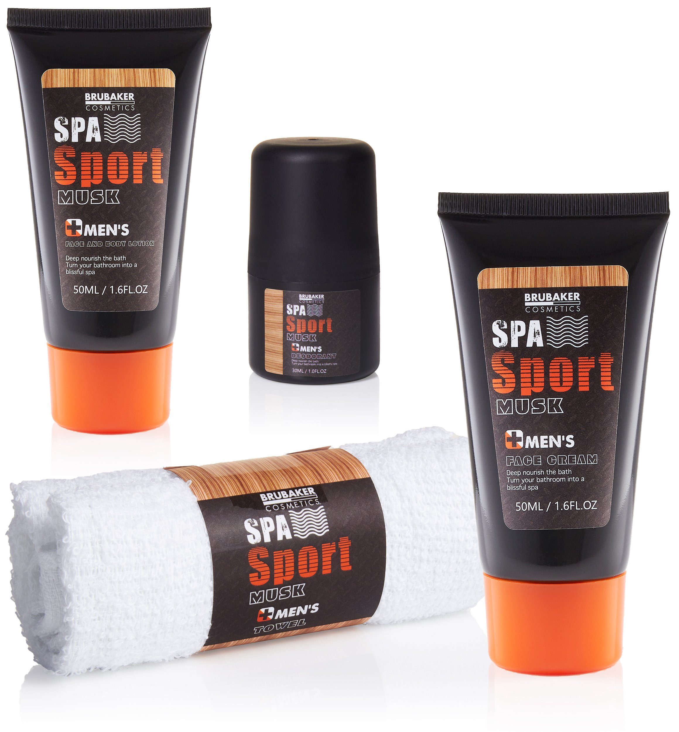 BRUBAKER Pflege-Geschenkset Herren Duschset und Badeset - Männer Geschenkset, 8-tlg., Pflegeset mit Spa Sport Musk Duft Geschenk für Papa – Bild 3 von 5