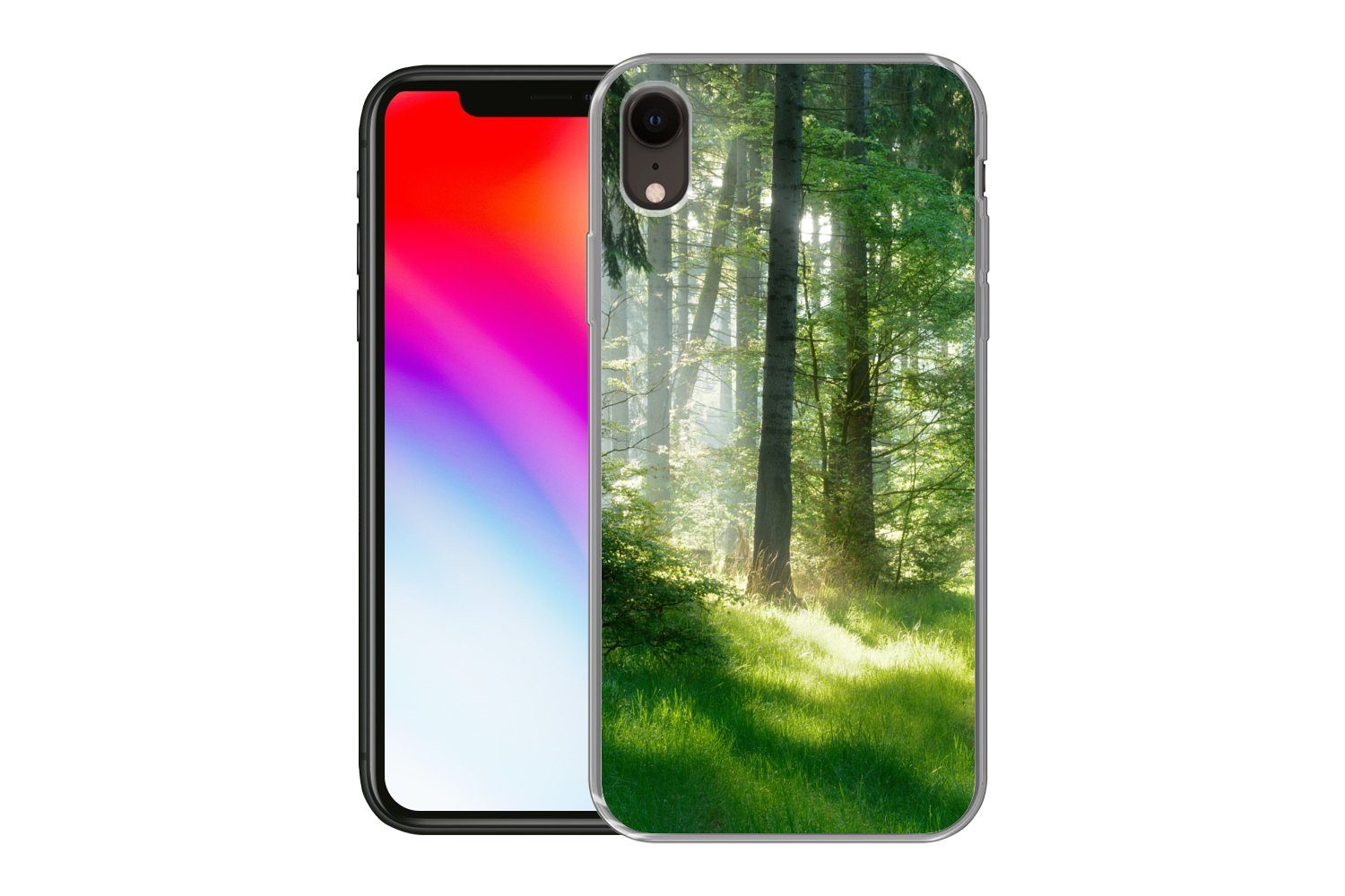 MuchoWow Handyhülle für Apple iPhone XR Natur - Bäume - Wald - Grün - Sonne - Gras - Pflan, Smartphone-Bumper, Print, Handy Schutzhülle Dünn
