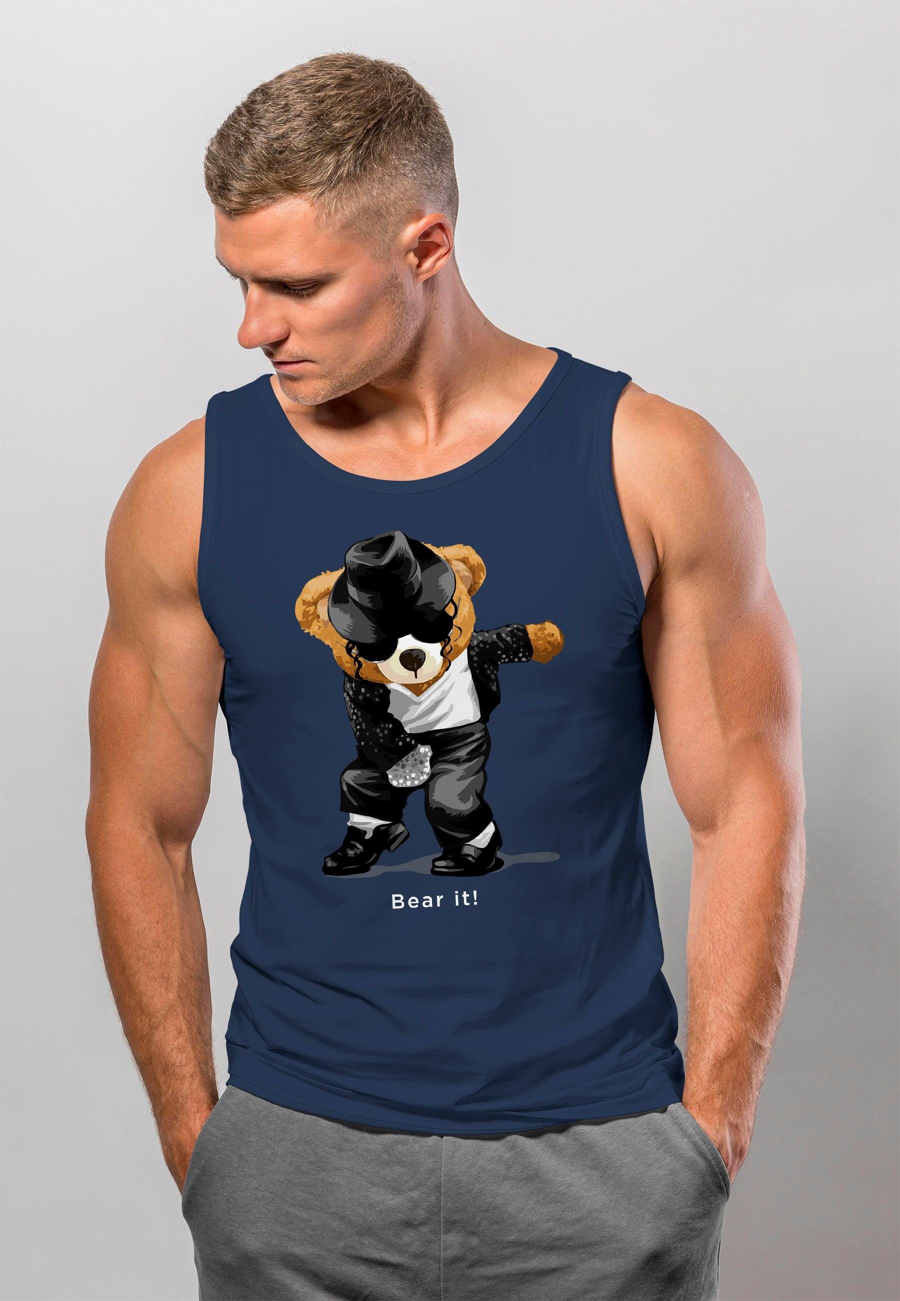 Neverless Tanktop Herren Tank-Top Shirt Jackson Bear Parodie Bear it! Teddy Bär Musik mit Print