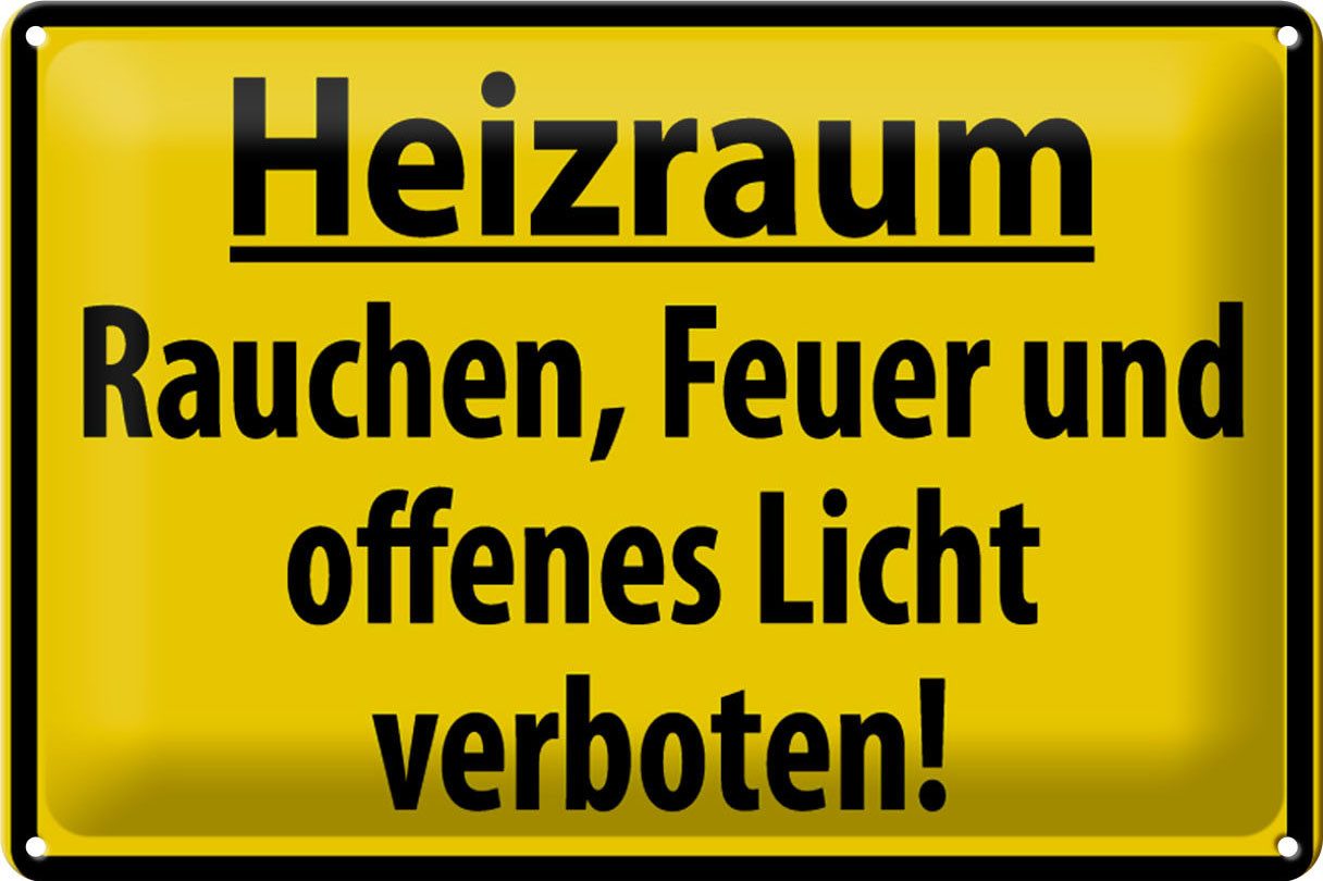 Femer GmbH Metallschild Warnschild 30x20cm Heizraum Rauchen verboten, (1 St), gewölbte Oberfläche, abgerundete Ecken, umgeschlagene Kanten