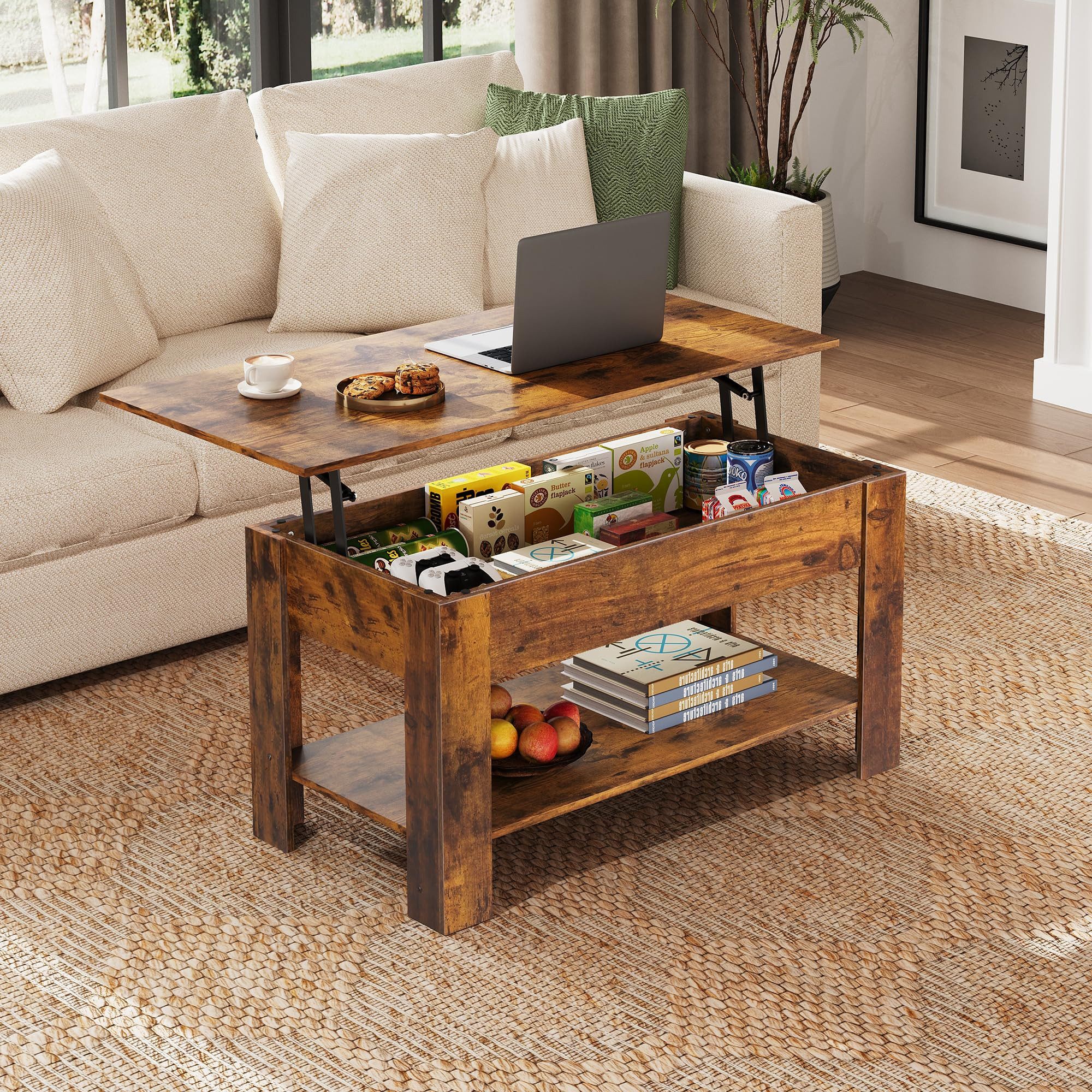 WLIVE Couchtisch Höhenverstellbar und Ausziehbar, Couchtisch Holz mit Staur günstig online kaufen
