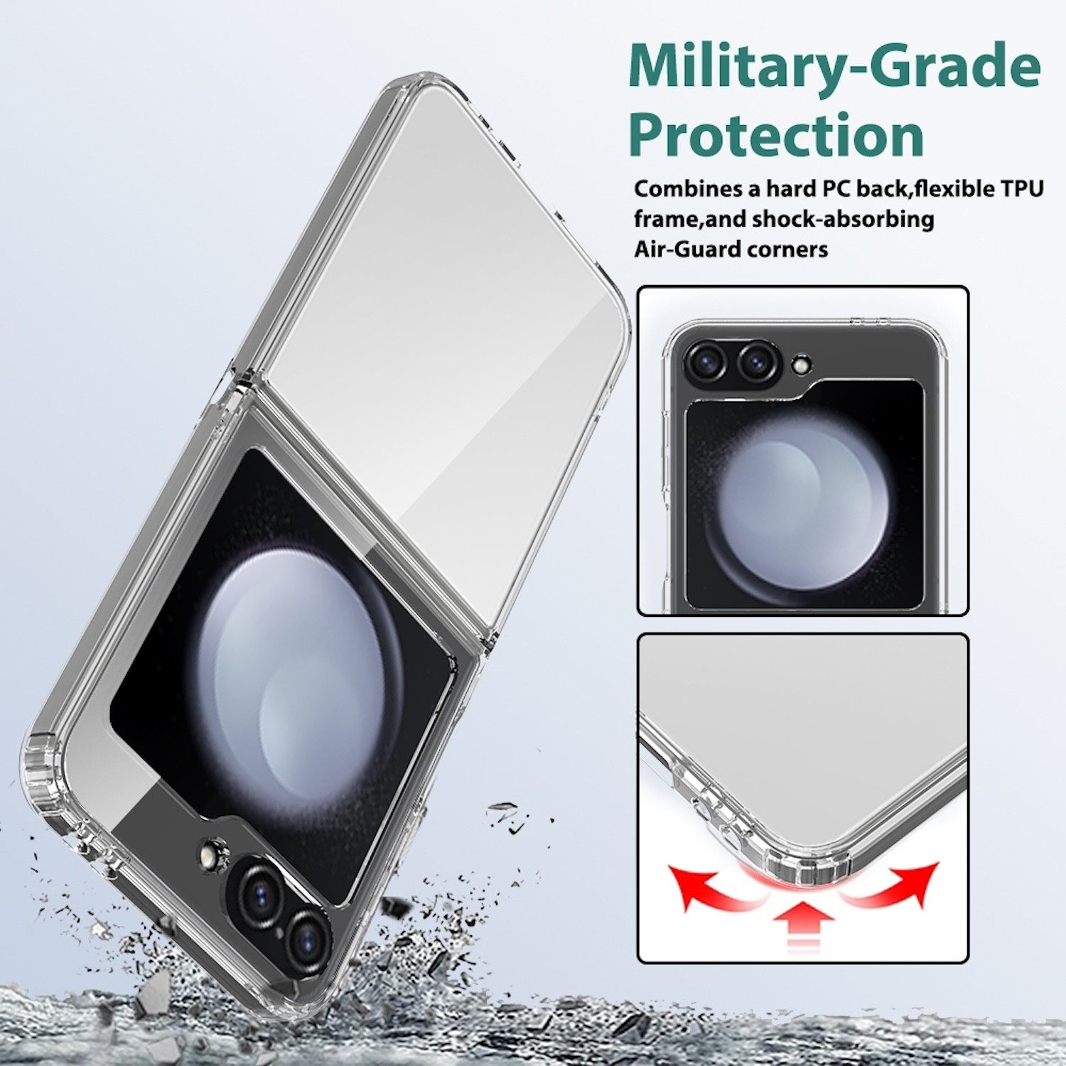 Wigento Handyhülle Für Samsung Galaxy Z Flip7 FE / Flip6 5G Hybrid Acryl TPU Schutz Hülle, Acryl TPU Schutzhülle mit präzisen Ausschnitten