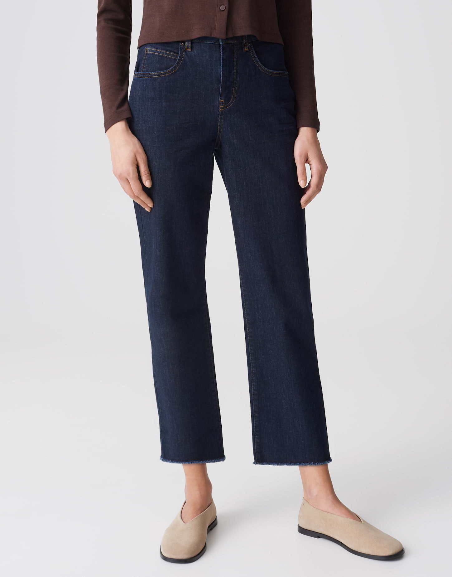 OPUS Weite Jeans Wide Cropped Jeans MOMITO Mid Rise mit Fransen