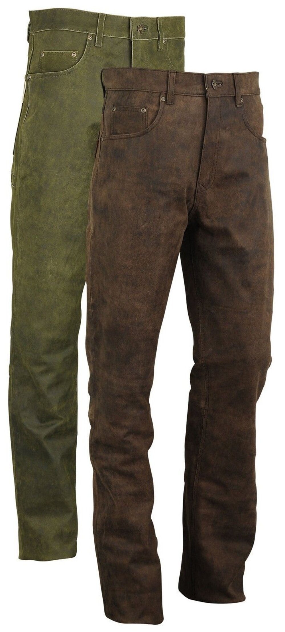 Fuente Leather Wears Lederhose Lederjeans Herren lang-Büffel Nubuk Leder-Braun-Olive Grün antik