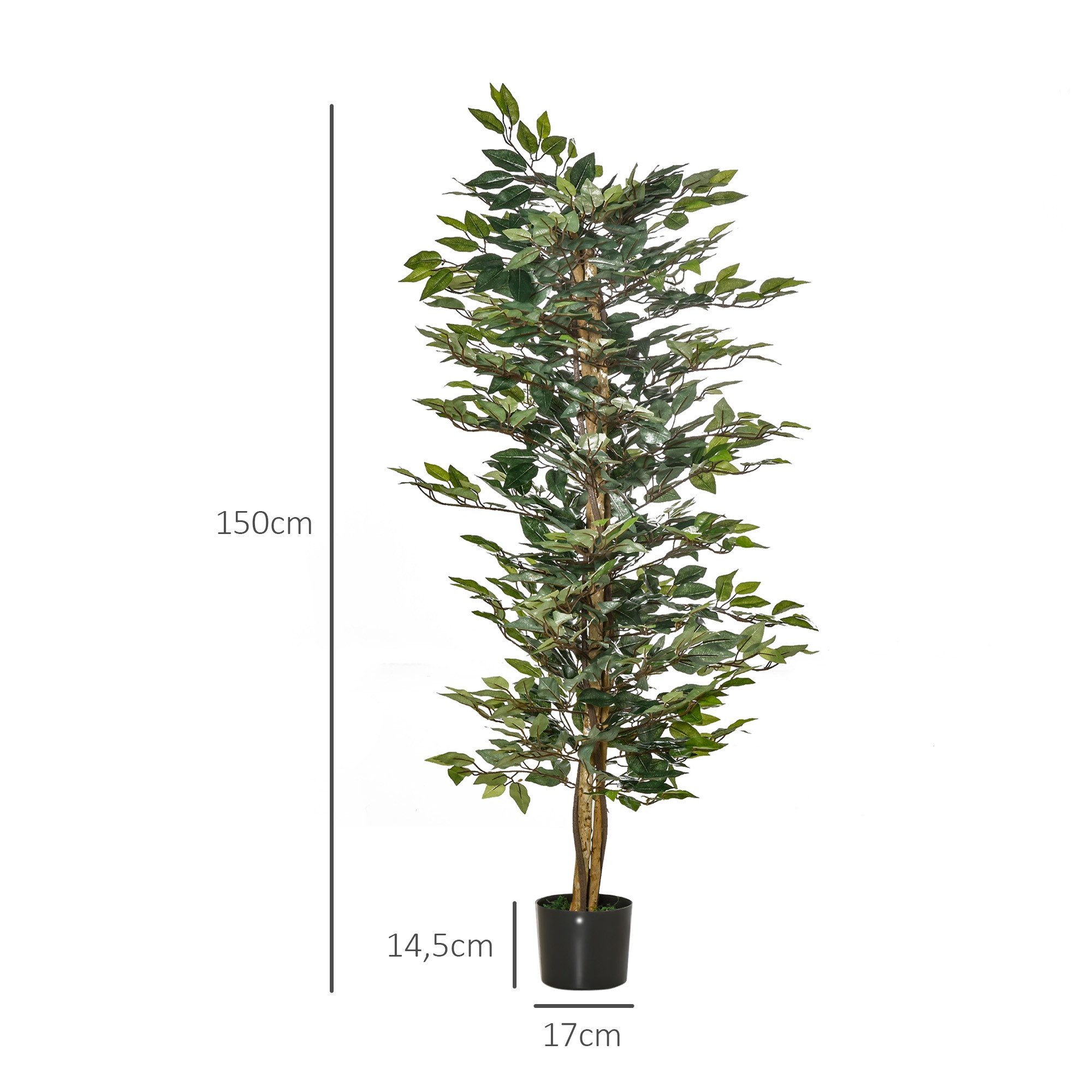 Kunstpflanze künstlicher Ficus-baum Banyan, HOMCOM, Höhe 150 cm, Grün 60 x 60 x 150 cm
