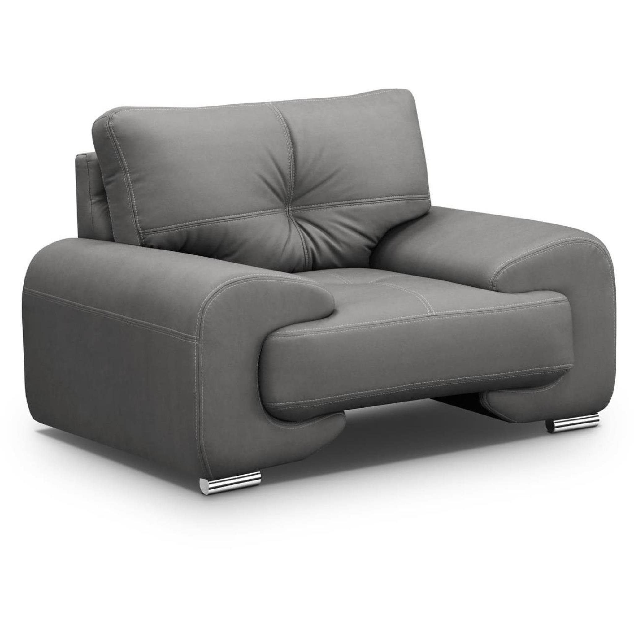 Beautysofa Sessel mit Grau modernes (Relaxsessel (vega 88) Kunstleder Maxime lux dekorativen im Design), mit Nähten, Wellenunterfederung