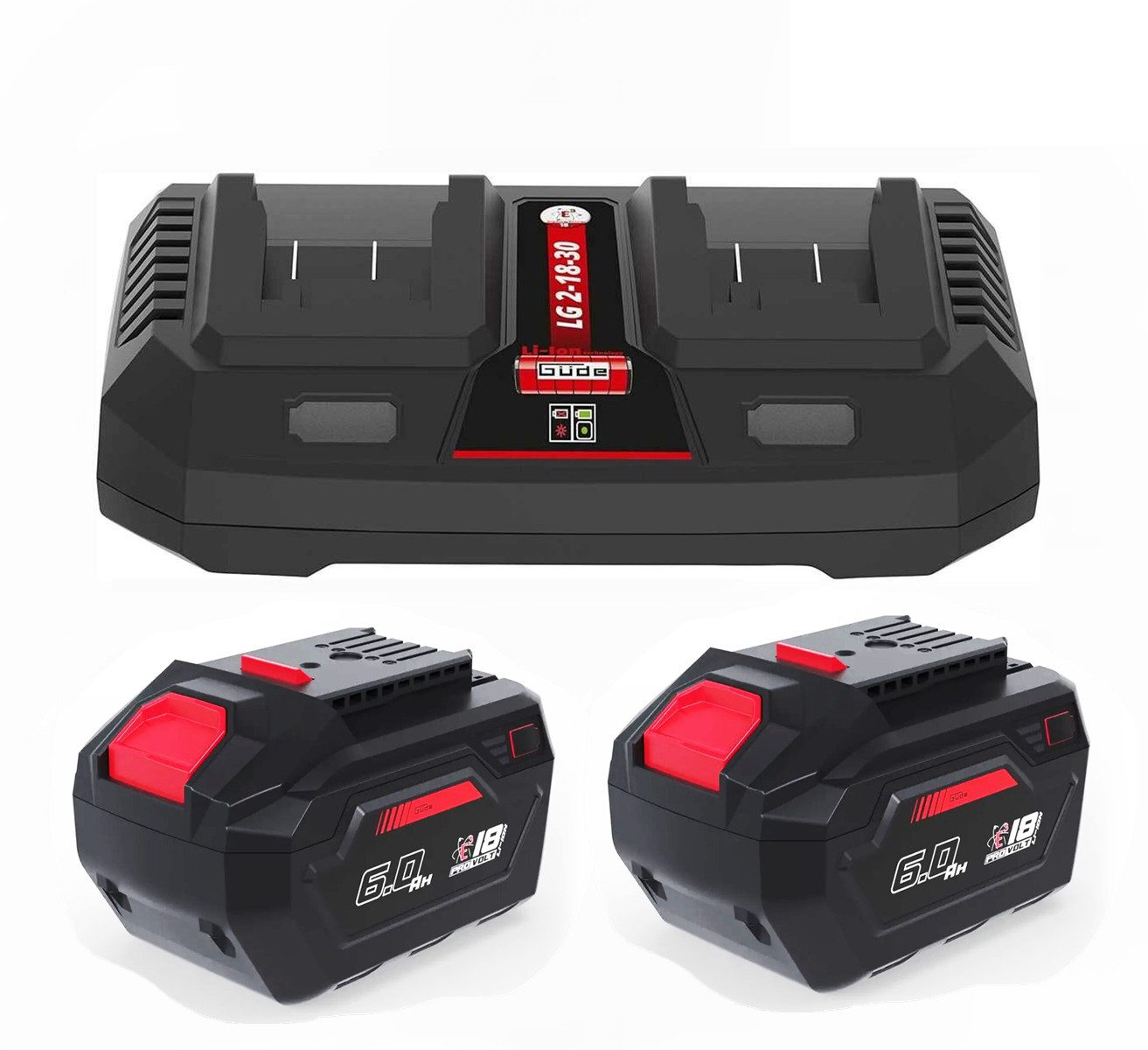 Güde GÜDE Starter-Kit Doppelladegerät 2-18-30 & 2 x Akku 6.0 Ah 18V E³ Akku Starter-Set