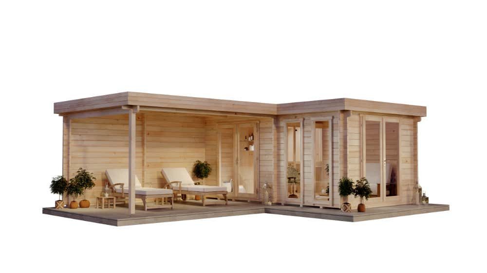 FinnTherm Saunahaus Quinta ISO, BxTxH: 720 x 520 x 243 cm, 70 mm, in Naturbelassen