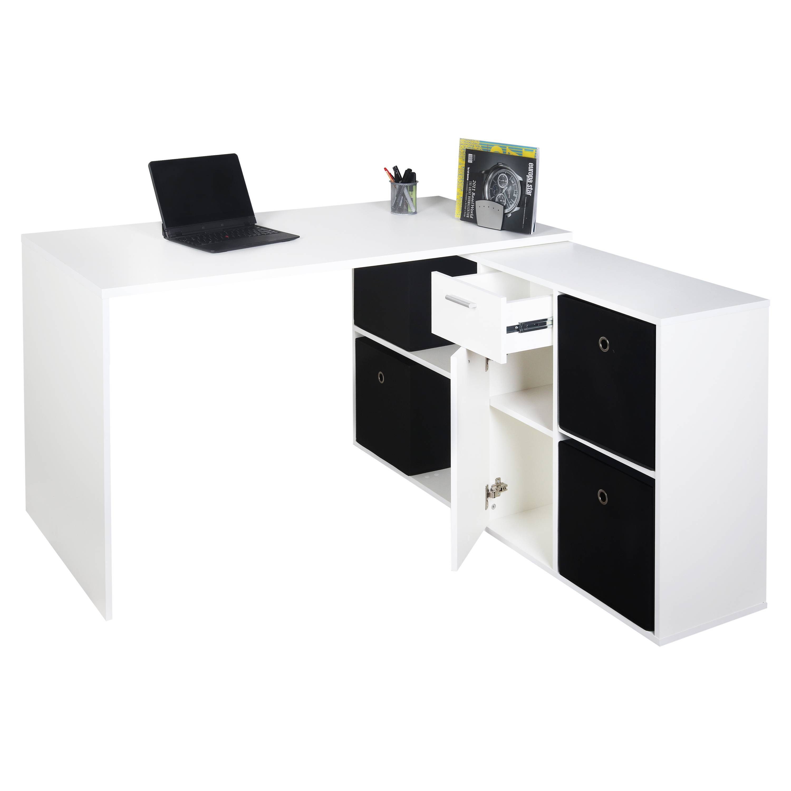 RICOO Eckschreibtisch WM081-WM, Schreibtisch Bürotisch Computertisch Ecke für Kinder & Erwachsene Weiß matt