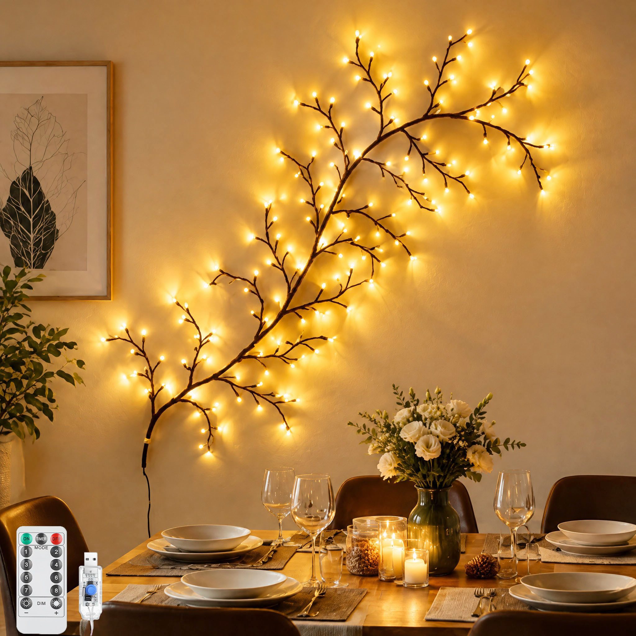 oyajia LED-Lichterkette 2.3m Weidenranke LED Lichterkette mit 144 LEDs, 8 modi, USB-betrieben, Deko Elemente für Wände, Wohnräume, Halloween, Weihnachten, Hochzeit