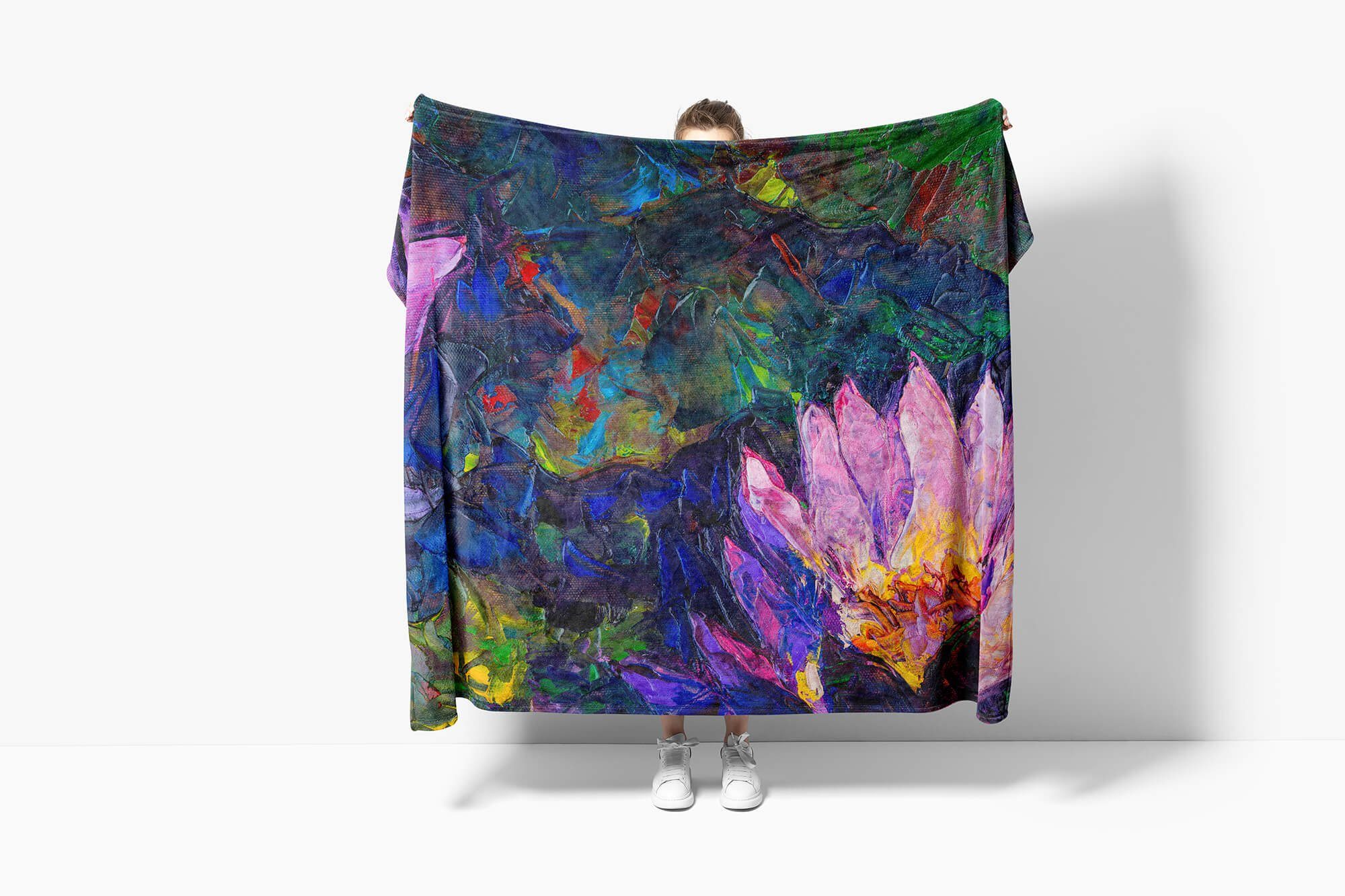 Farben Kuscheldecke Saunatuch Handtuch Blumen, mit Fotomotiv Handtuch Sinus Baumwolle-Polyester-Mix Abstrakt Art (1-St), Handtücher Strandhandtuch