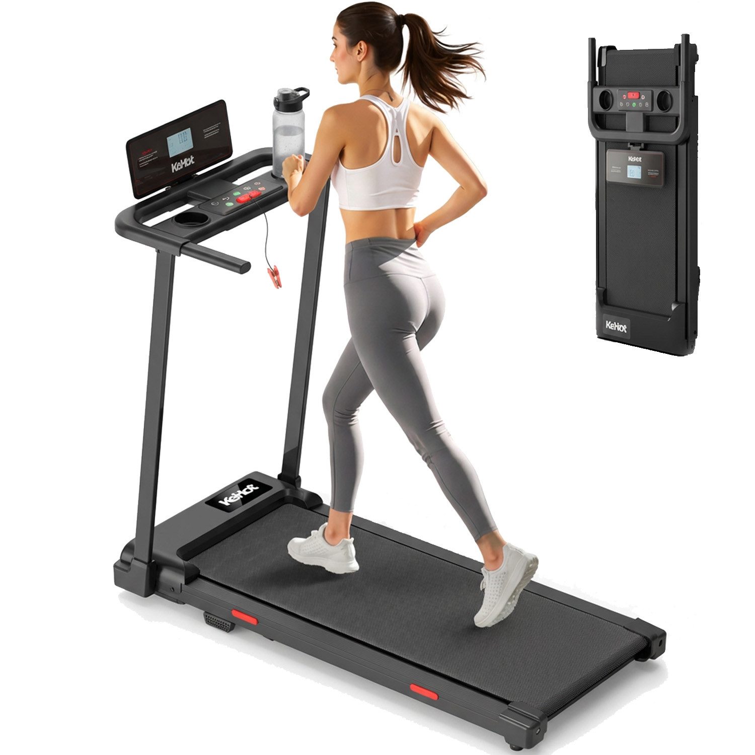kehot Laufband Klappbares Laufband 1–10 km/h mit Handlauf & LCD-Display (Kompaktes Design 110×54 cm platzsparend faltbar für Zuhause, 12 Trainingsprogramme & 3 Modi für individuelles Training), Leiser Betrieb mit 100 kg Belastbarkeit für tägliches Workout