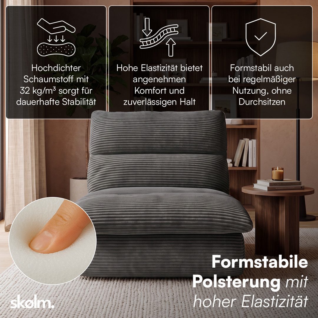 skølm Relaxsessel Sváfa aus Cord/Chenille, dick gepolsterter Vollschaumessel 11,5 cm (Cord, Dunkelgrau), vakuumiert – ohne Aufbau – Bild 3 von 5