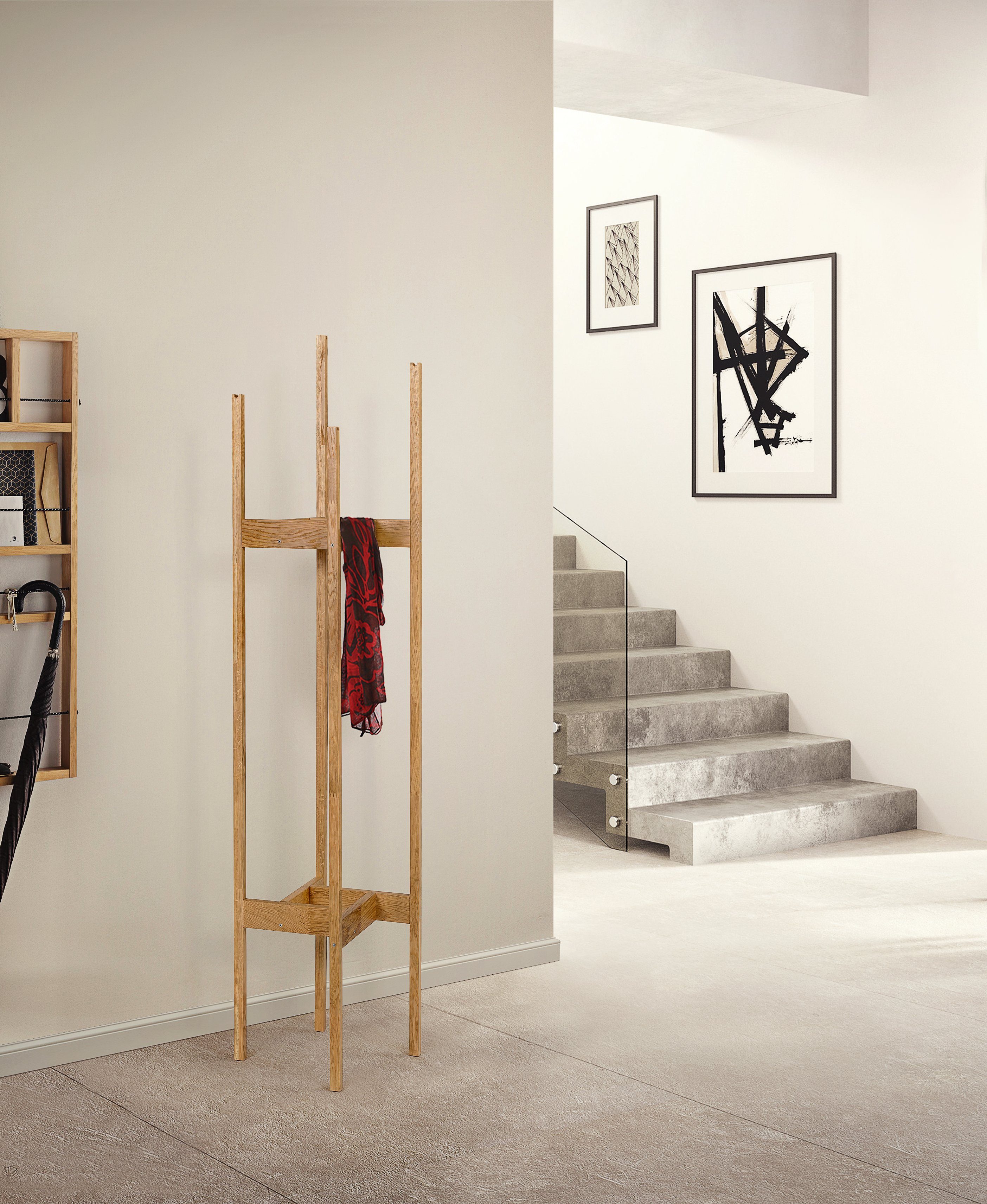 andas Garderobenständer, im skandinavian Design, aus keilverzinkter massiver Eiche, FSC®