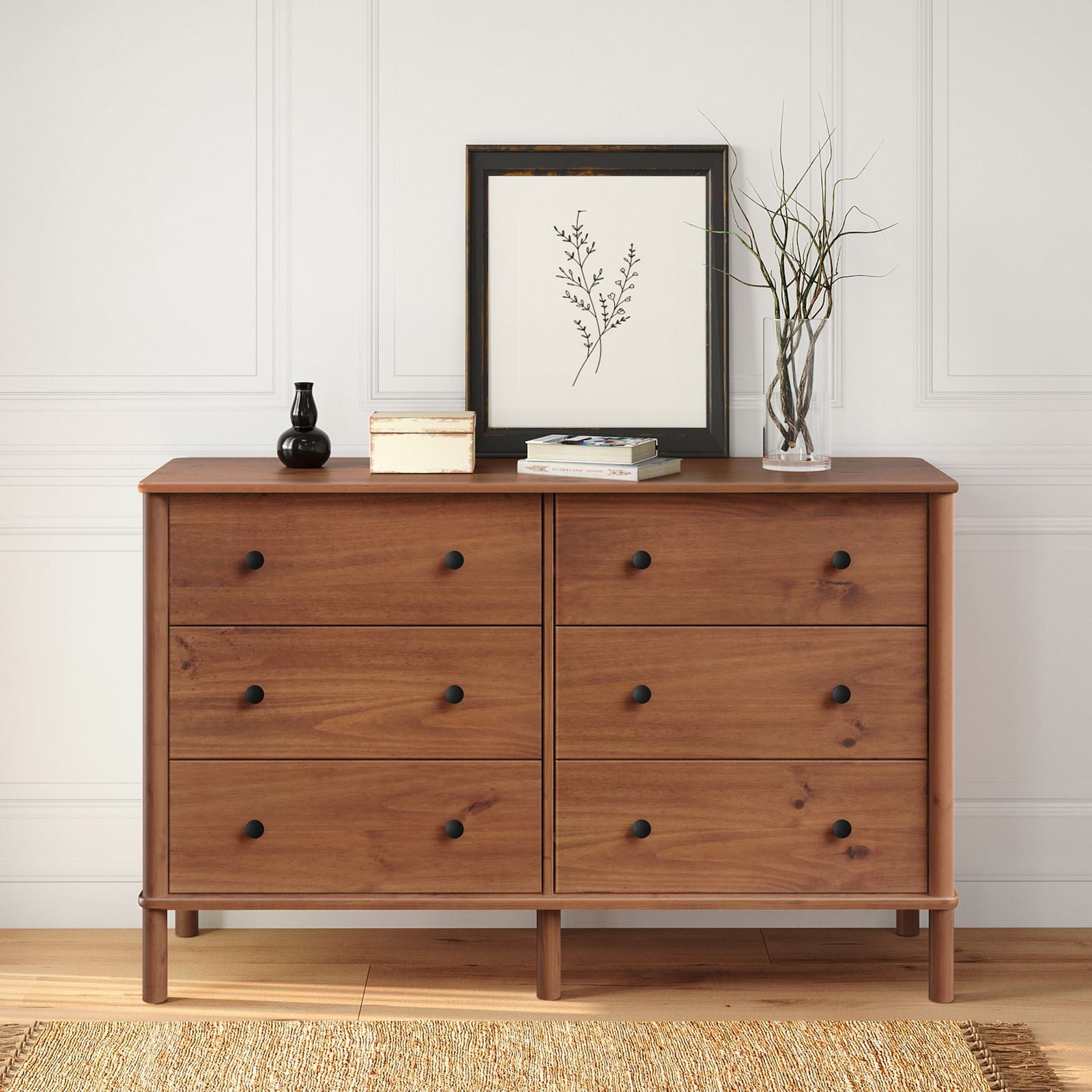 IDIMEX Kommode APOANA, Sideboard mit 6 Schubladen aus Massivholz skandi Kastanien farben
