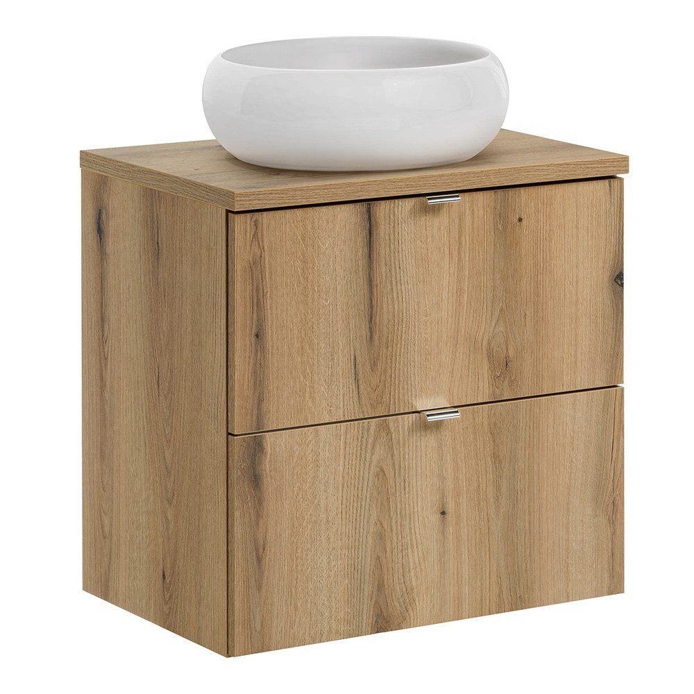 Lomadox Waschtisch NEWPORT-56-OAK, Unterschrank mit Aufsatzwaschbecken, Eiche, 60cm