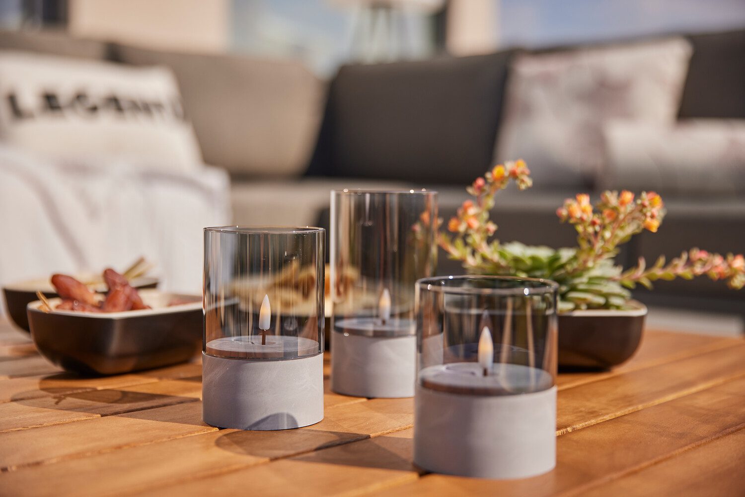 Brilliant Außen-Tischleuchte Bougie, Timerfunktion, LED fest integriert, Extra-Warmweiß, LED-Kerzen 3er-Set, Timer, Höhe 10/12,5/15 cm, Ø 8 cm