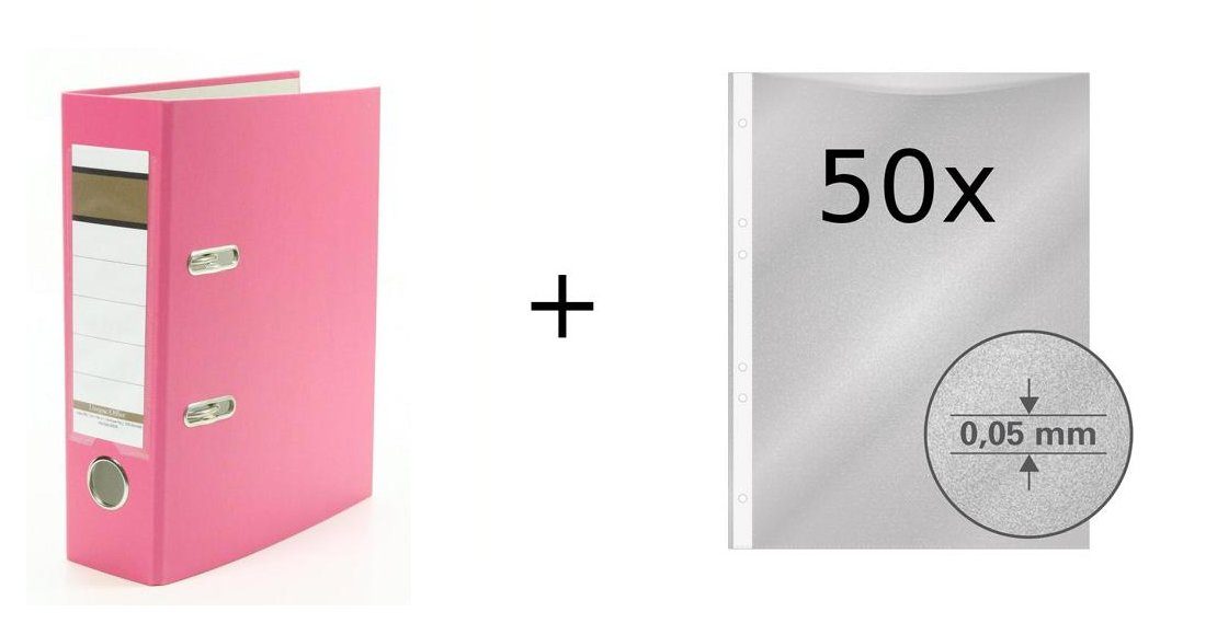 Livepac Office Aktenordner Ordner / DIN A5 / 75mm / Farbe: pink + 50 Prospekthüllen