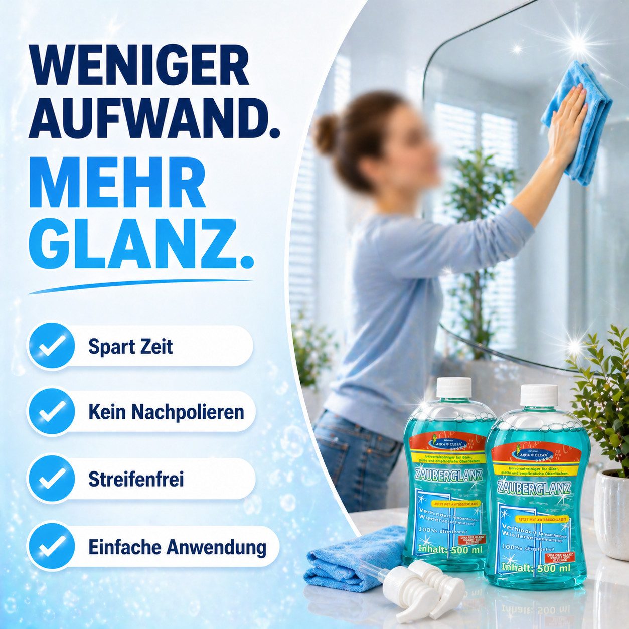 AQUA CLEAN Fensterreiniger Zauberglanz Konzentrat 2x 500ml