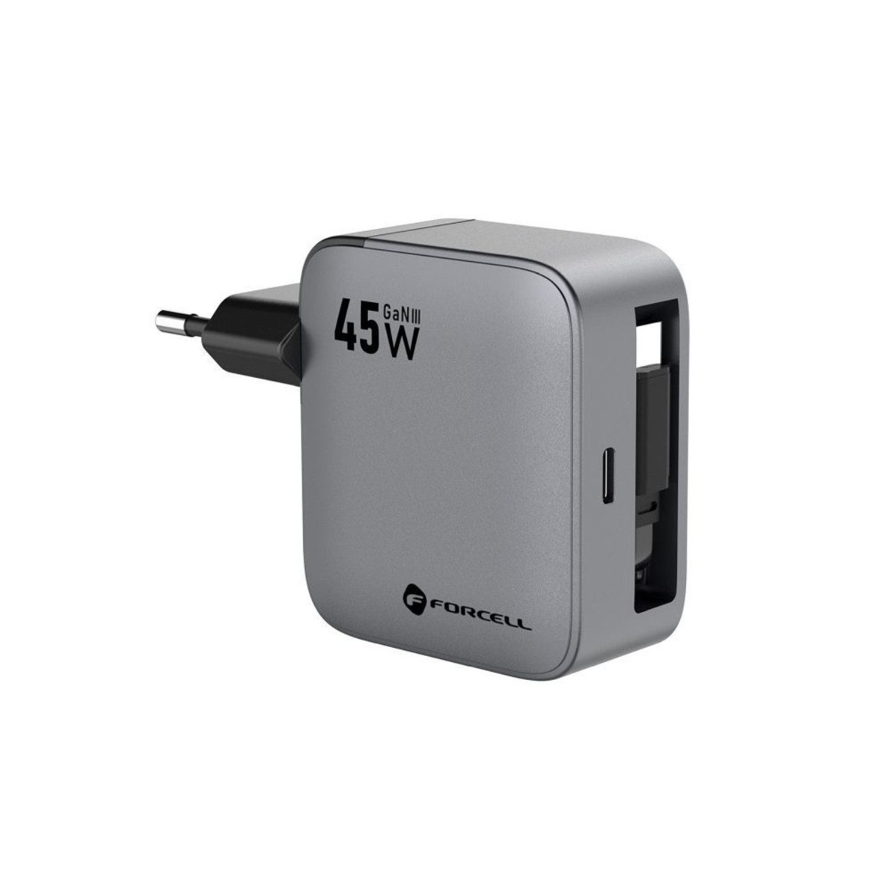 Forcell VT-R5 USB-Ladegerät (3000 mA, Einzelladegerät, Einzelladegerät, GaN-III Ladegerät 45 W mit USB-C-Port & integriertem Kabel)