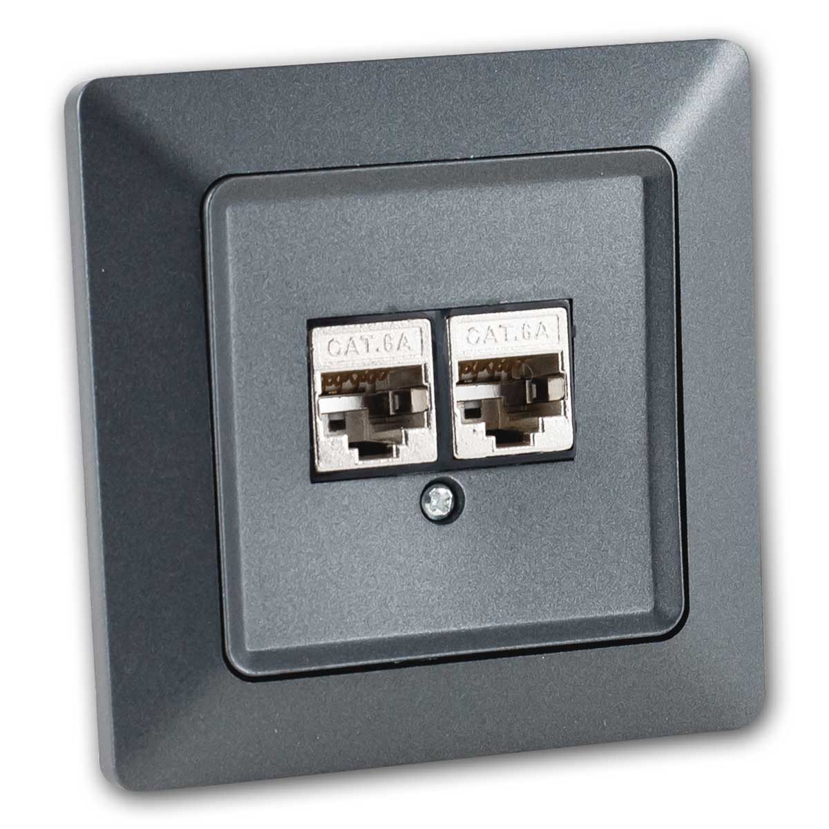ChiliTec Unterputz-Anschluss MILOS Netzwerkdose, 2x CAT6, anthrazit mit Rahmen