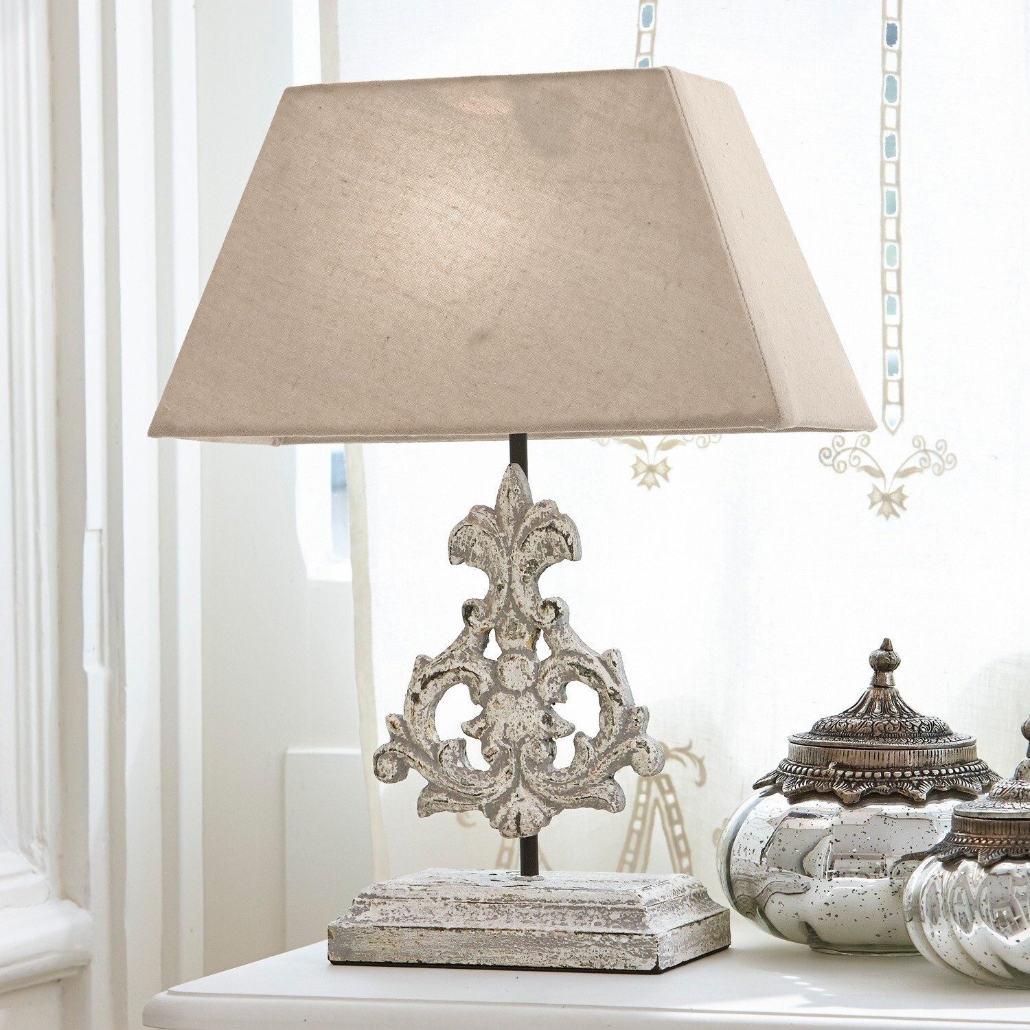 Mirabeau Tischleuchte Tischlampe Poème leinen/antikweiß