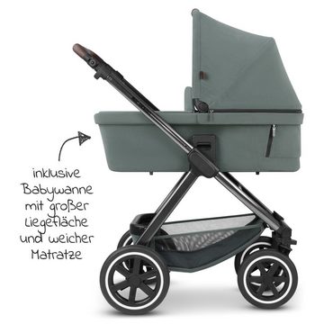 ABC Design Kombi-Kinderwagen Samba - Aloe, 2in1 Kinderwagen Buggy Set inkl. Babywanne, Sportsitz, Regenschutz