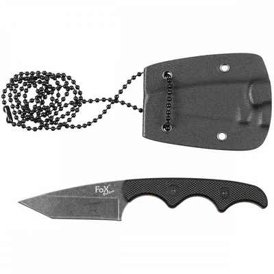 FoxOutdoor Taschenmesser Messer, "Neck II", stonew., Kunststoff-Scheide mit Kette, (Set, Messer mit Scheide), Tantoklinge stonewashed mit Glattschliff