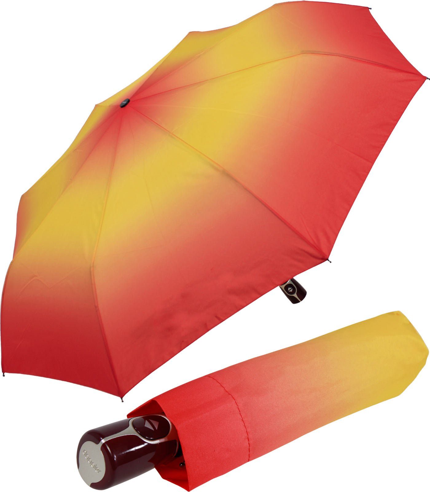 doppler® Taschenregenschirm Damen Auf-Zu-Automatik Magic Fiber - New York, elegant, stabil und praktisch rot-gelb | Taschenschirme