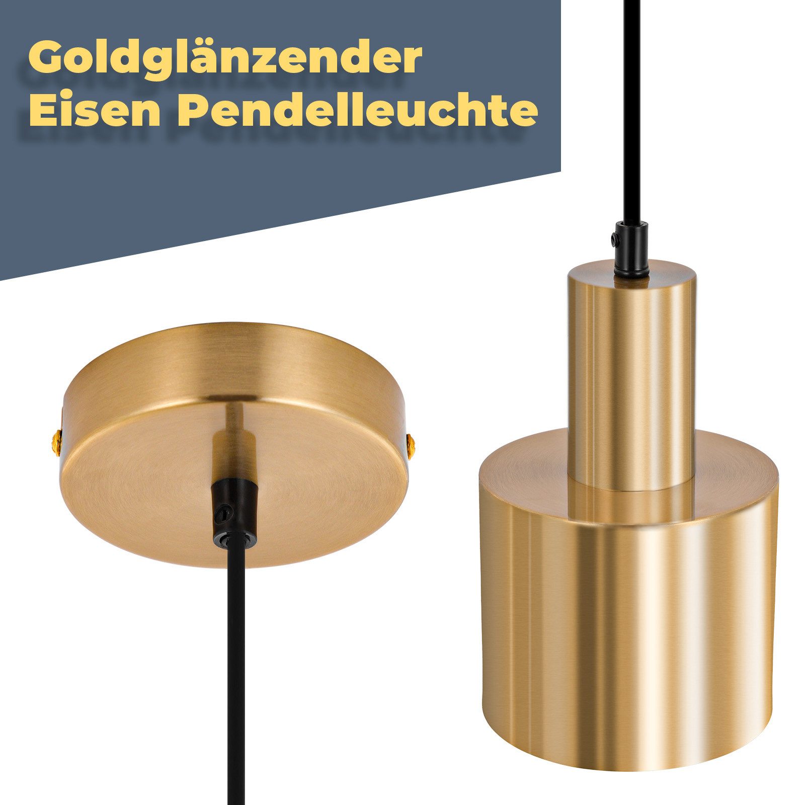 ZMH Pendelleuchte Esszimmer 1 Flammig Gold Hängeleuchte Modern E27 Metall Küche, ohne Leuchtmittel, Esstisch Vintage Pendellampe Schlafzimmer – Bild 4 von 5