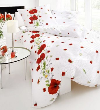 Wendebettwäsche Kaeppel Seersucker Bettwäsche 155x220cm Red Poppy Mohn Rot Weiß, Kaeppel, Seersucker, 2 teilig, weiße Bettwäsche mit großen und kleine roten Mohnblumen